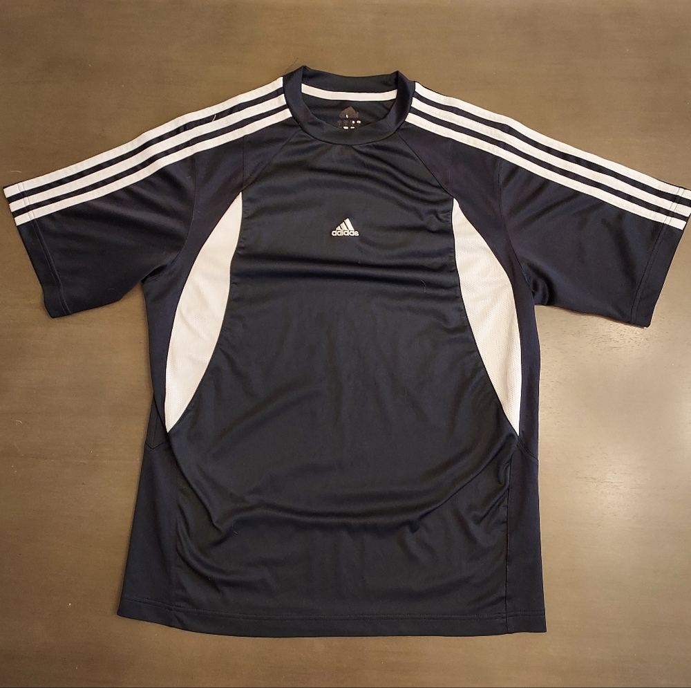 Adidas Short Sleeve Tee w/ Stripes | Navy & White | Small